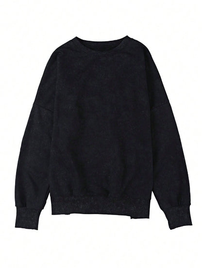 Boho Retro 60's Cotton Mix  Drop Shoulder Mineral Acid Washed Oversized Side Slit Dolman Shirt Top  Sweatshirt Pullover
