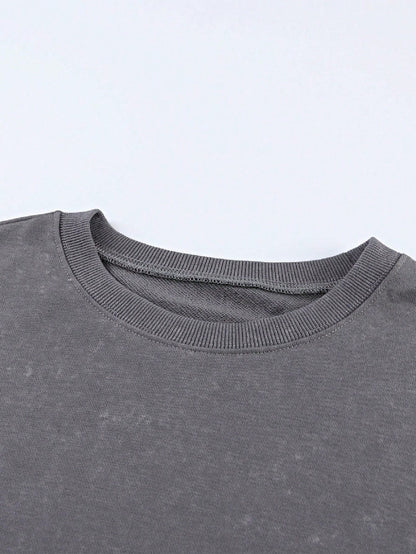 Boho Retro 60's Cotton Mix  Drop Shoulder Mineral Acid Washed Oversized Side Slit Dolman Shirt Top  Sweatshirt Pullover
