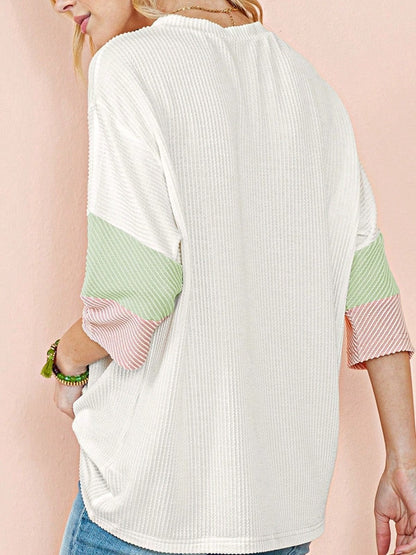 Boho Retro 90's Textured Mesh Color Block Floral Sleeve Drop Raglan Round Mock Neck  Layering Shoulder Mesh Lace Half And Long Sleeve Ivory Cream Navy Red Crew Neck Top Shirt Blouse