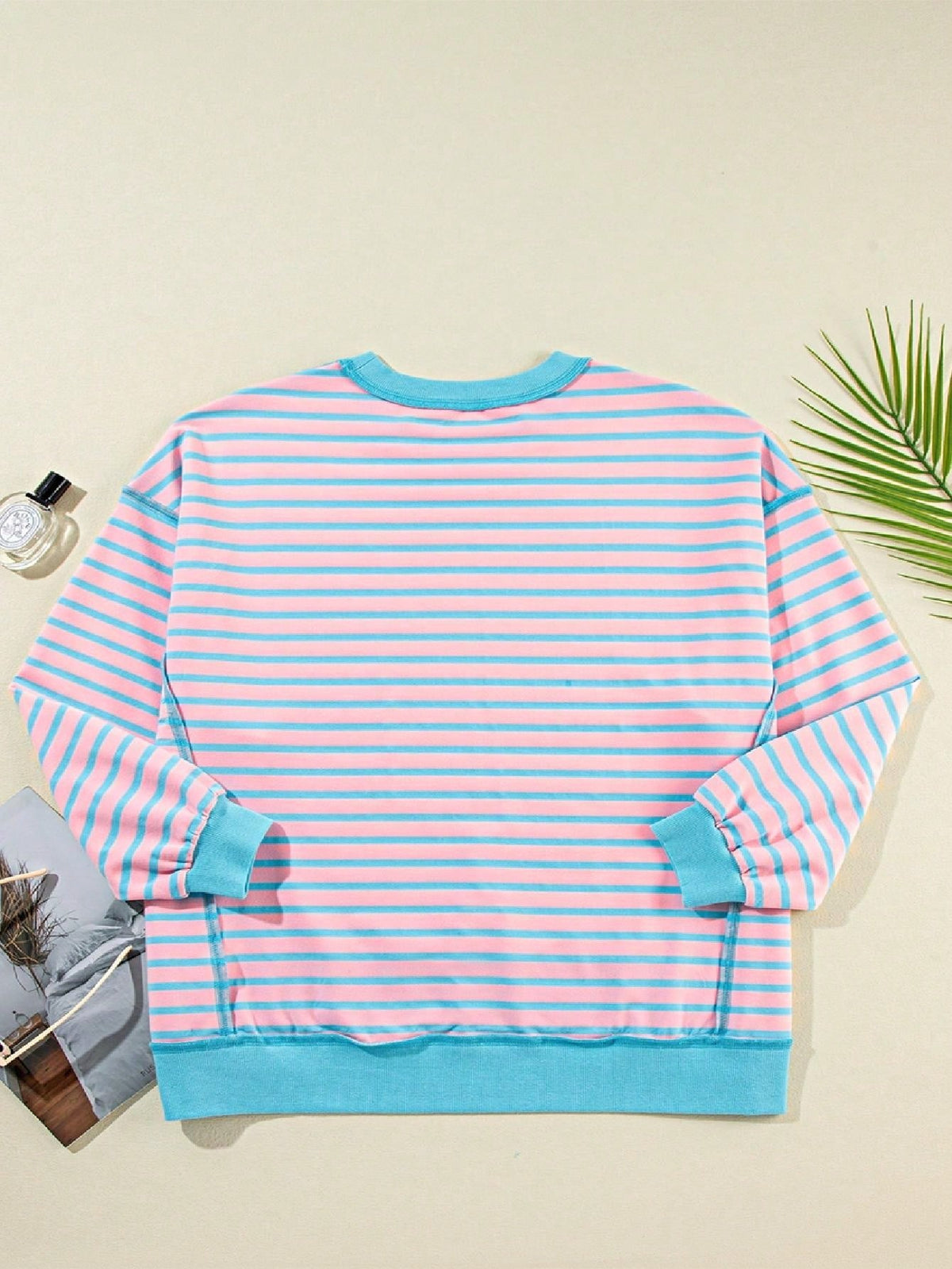 Boho Retro 90's Cotton Mix  Drop Shoulder Pink Mint Stripe Color Block Oversized Dolman T Shirt Top Shirt Blouse | Small-3 XL