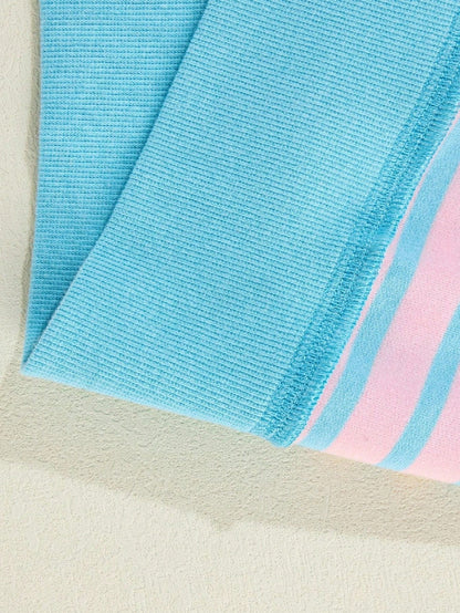 Boho Retro 90's Cotton Mix  Drop Shoulder Pink Mint Stripe Color Block Oversized Dolman T Shirt Top Shirt Blouse | Small-3 XL