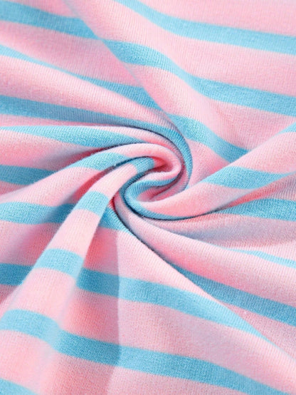 Boho Retro 90's Cotton Mix  Drop Shoulder Pink Mint Stripe Color Block Oversized Dolman T Shirt Top Shirt Blouse | Small-3 XL
