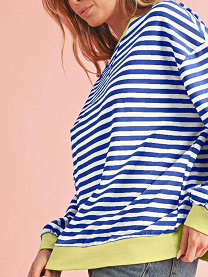 Boho Retro 90's Cotton Mix  Drop Shoulder Pink Mint Stripe Color Block Oversized Dolman T Shirt Top Shirt Blouse | Small-3 XL
