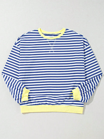 Boho Retro 90's Cotton Mix  Drop Shoulder Pink Mint Stripe Color Block Oversized Dolman T Shirt Top Shirt Blouse | Small-3 XL