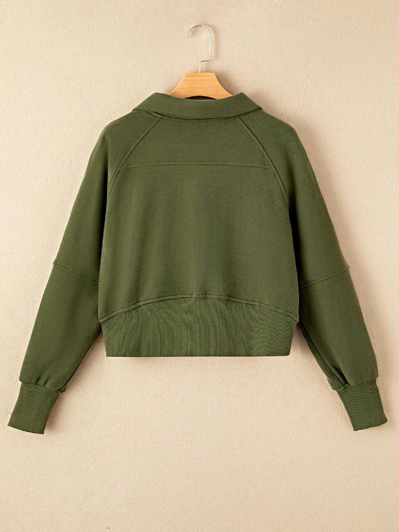Boho Retro Vintage 90's Cotton Stand Collar  Solid Kangaroo Front Pocket Thumbhole Long Sleeve Zip Up Top Sweatshirt Pullover