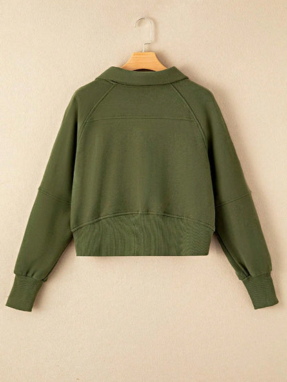Boho Retro Vintage 90's Cotton Stand Collar  Solid Kangaroo Front Pocket Thumbhole Long Sleeve Zip Up Top Sweatshirt Pullover