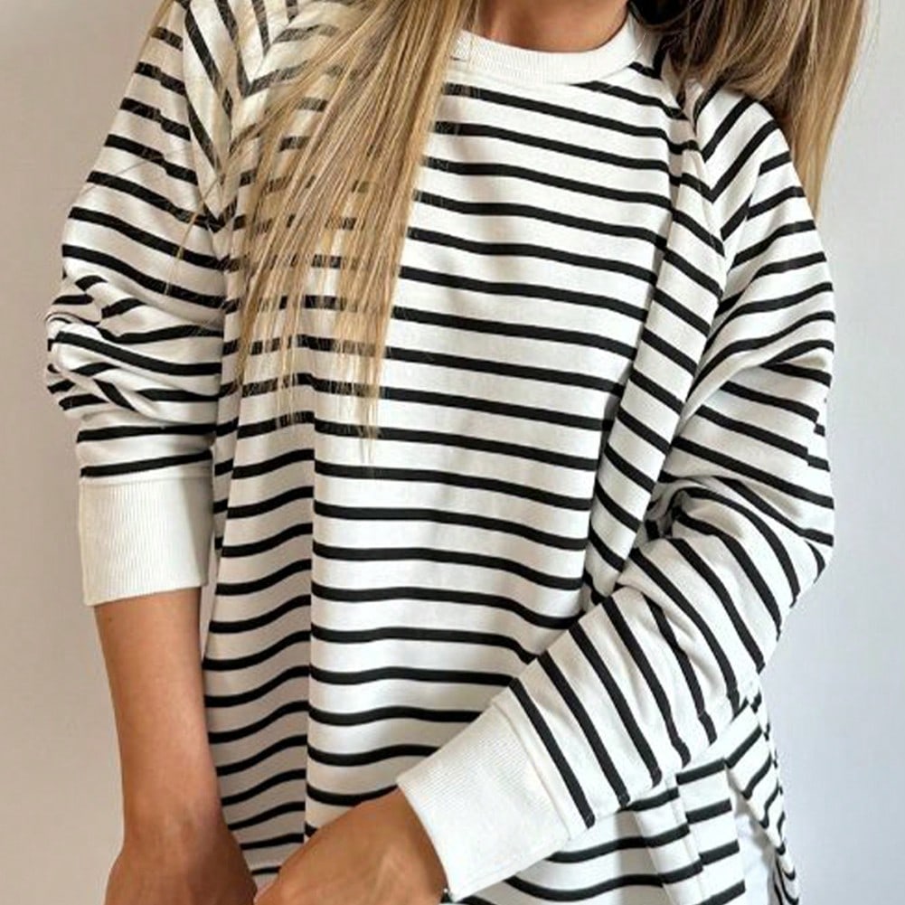 Boho Retro 90's Cotton Mix  Drop Shoulder Stripe Raglan Oversized Side Slit Dolman Shirt Top  Sweatshirt Pullover