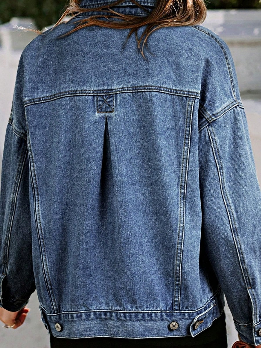 Boho Retro 90's  Classic Style Cotton Jean Denim  Back Oversized Jacket With Pocket