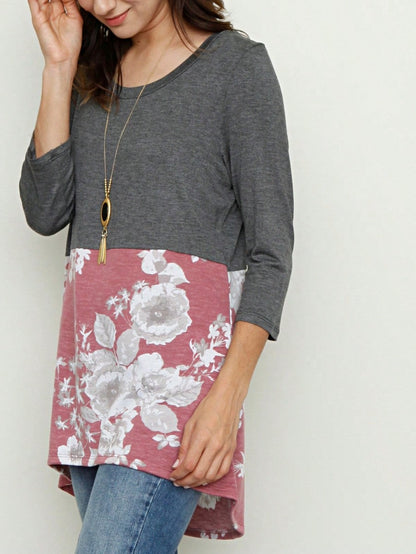 Oatmeal Mint Pink Color Block Folded Cuff Tunic For Leggings Shorts And Jeans  | 7 Colors | S-3X