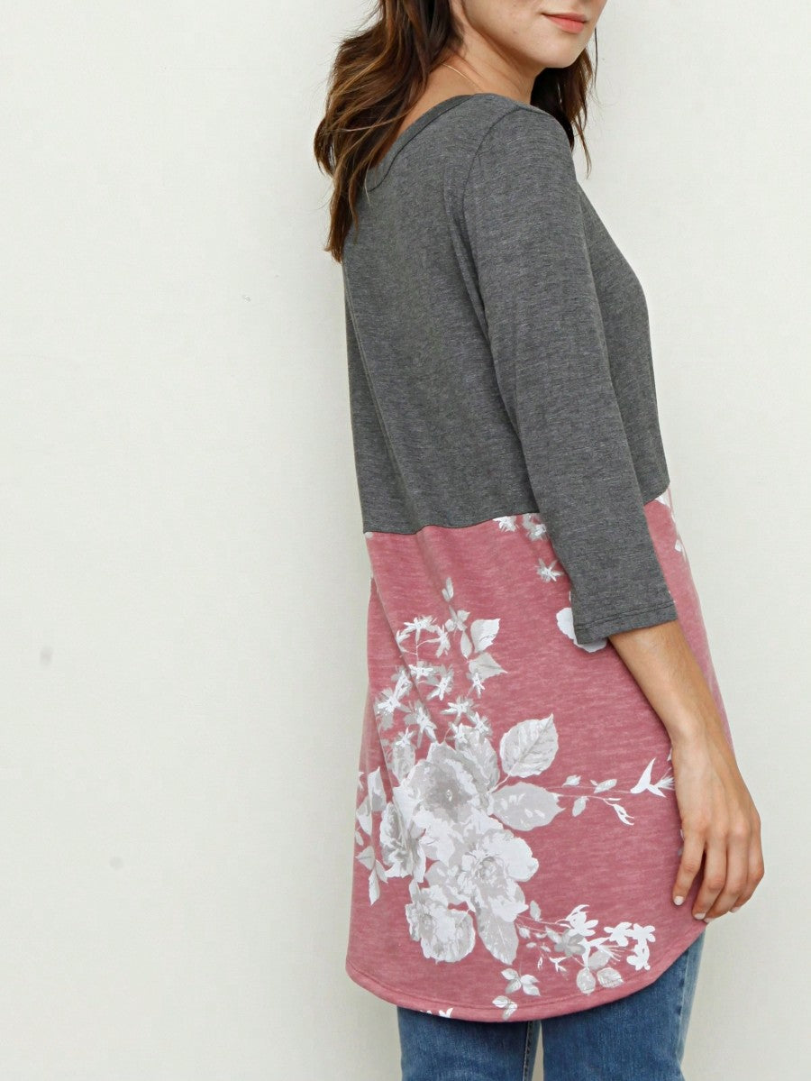 Oatmeal Mint Pink Color Block Folded Cuff Tunic For Leggings Shorts And Jeans  | 7 Colors | S-3X
