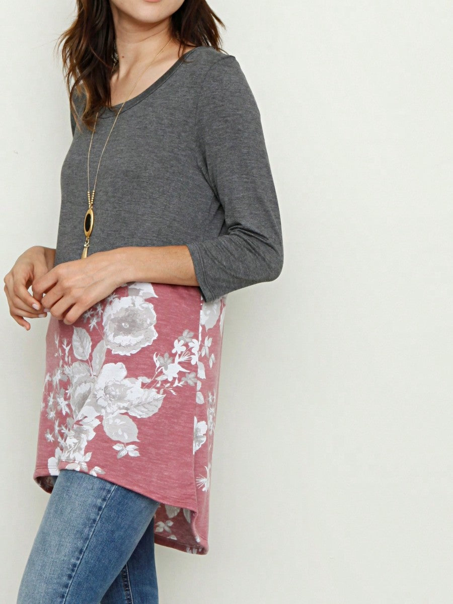 Oatmeal Mint Pink Color Block Folded Cuff Tunic For Leggings Shorts And Jeans  | 7 Colors | S-3X
