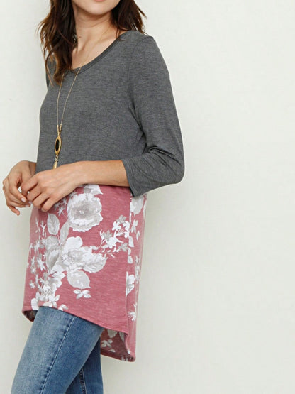 Oatmeal Mint Pink Color Block Folded Cuff Tunic For Leggings Shorts And Jeans  | 7 Colors | S-3X