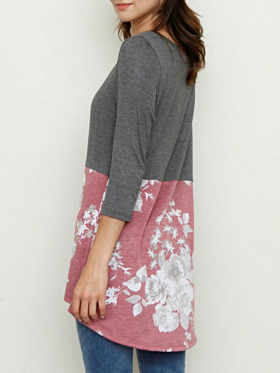 Oatmeal Mint Pink Color Block Folded Cuff Tunic For Leggings Shorts And Jeans  | 7 Colors | S-3X