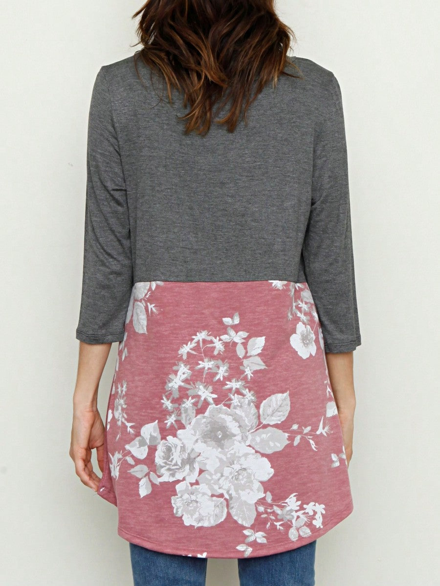 Oatmeal Mint Pink Color Block Folded Cuff Tunic For Leggings Shorts And Jeans  | 7 Colors | S-3X