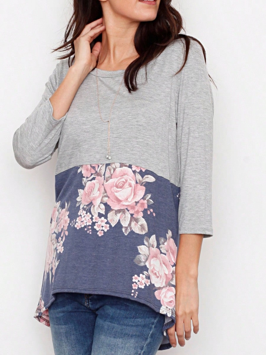 Oatmeal Mint Pink Color Block Folded Cuff Tunic For Leggings Shorts And Jeans  | 7 Colors | S-3X