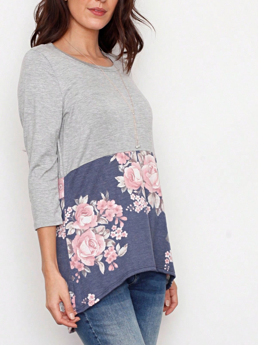 Oatmeal Mint Pink Color Block Folded Cuff Tunic For Leggings Shorts And Jeans  | 7 Colors | S-3X