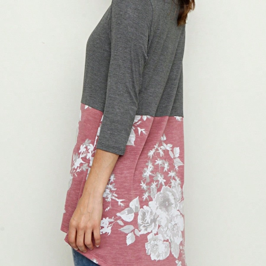 Oatmeal Mint Pink Color Block Folded Cuff Tunic For Leggings Shorts And Jeans  | 7 Colors | S-3X