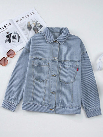 Boho Retro 90's  Classic Style Cotton Jean Denim  Back Oversized Jacket With Pocket