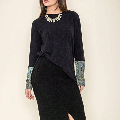 Boho Retro Solid Color Side Slit Quarter Sleeve High And Low Raglan Pleated Back  Rayon Soft Top Shirt Blouse | Small-3 XL
