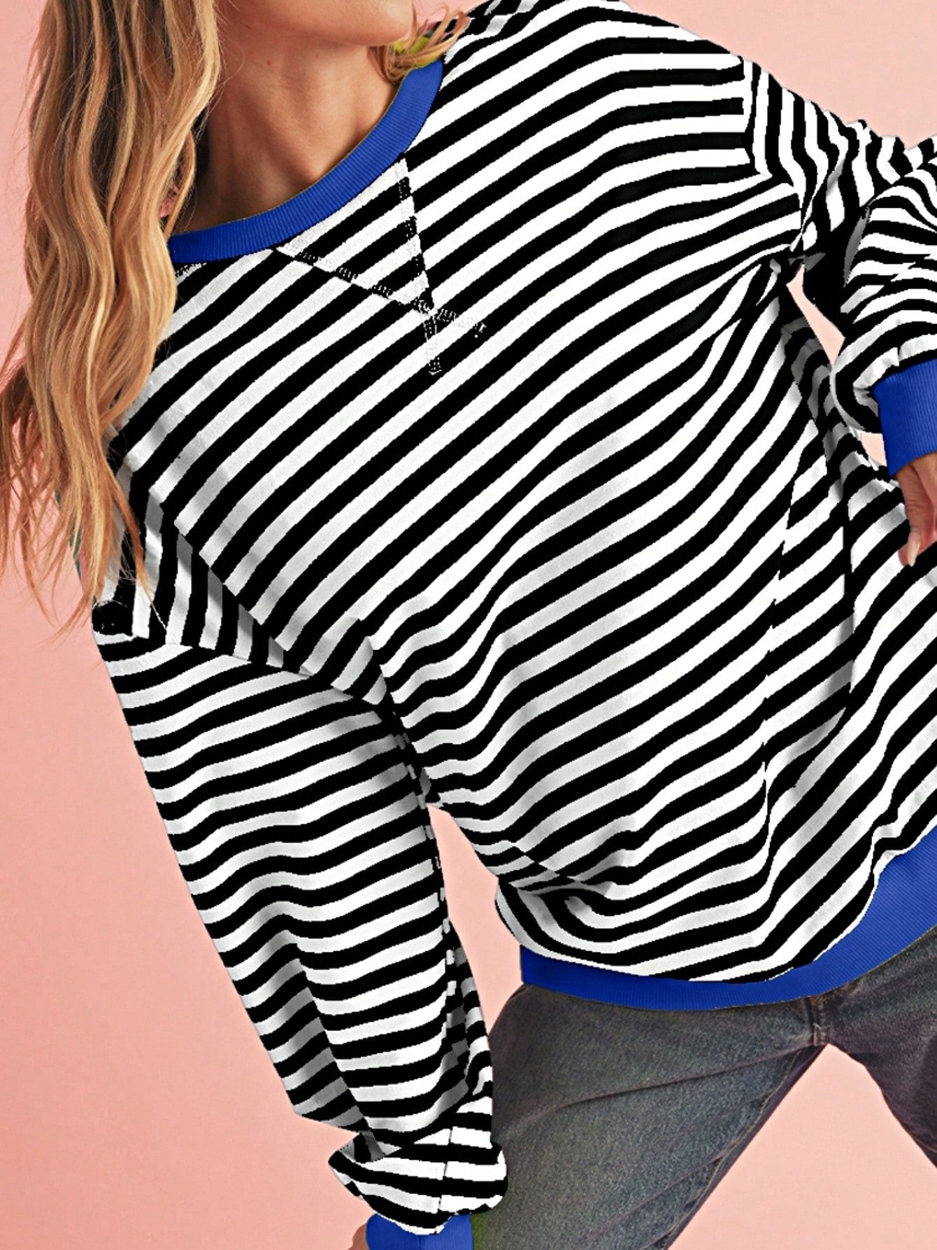Boho Retro 90's Cotton Mix  Drop Shoulder Pink Mint Stripe Color Block Oversized Dolman T Shirt Top Shirt Blouse | Small-3 XL