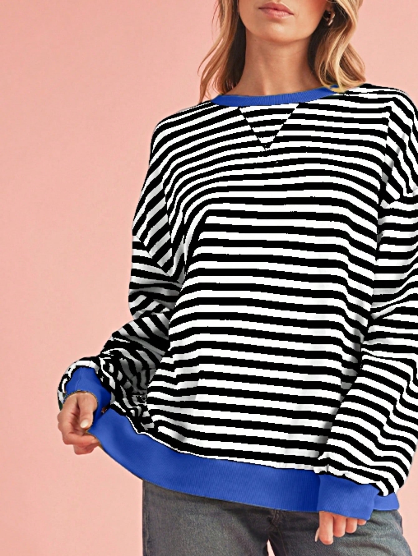 Boho Retro 90's Cotton Mix  Drop Shoulder Pink Mint Stripe Color Block Oversized Dolman T Shirt Top Shirt Blouse | Small-3 XL
