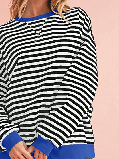 Boho Retro 90's Cotton Mix  Drop Shoulder Pink Mint Stripe Color Block Oversized Dolman T Shirt Top Shirt Blouse | Small-3 XL