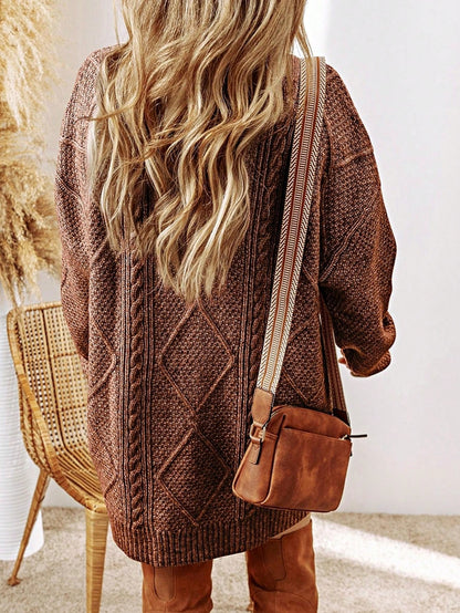 Boho Vacation 90's Cozy Fall/Winter Cable Knit Drop Shoulder Loose Fit Sweater Dress