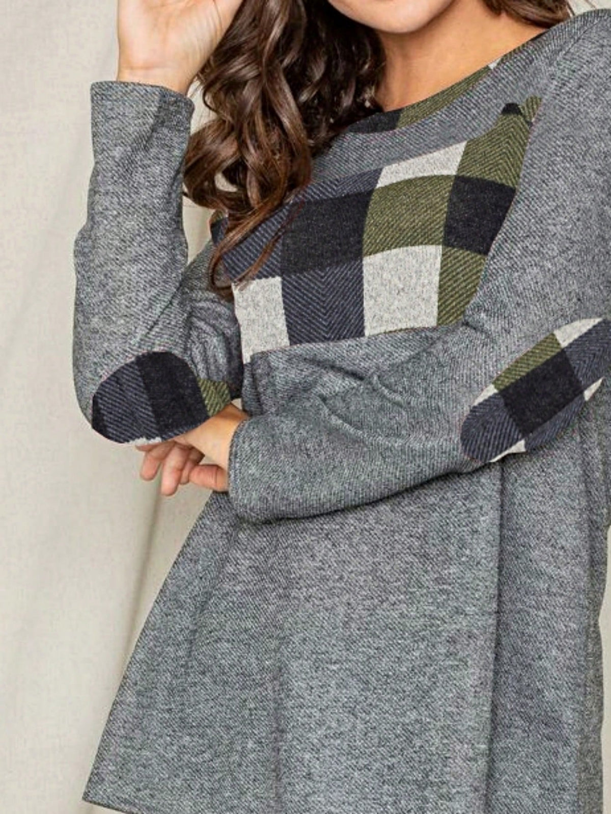 Boho Retro 90's Vintage Preppy Aline Baby Doll Checkered Cotton Top Blouse Cozy Plaid Fall Winter Tunic