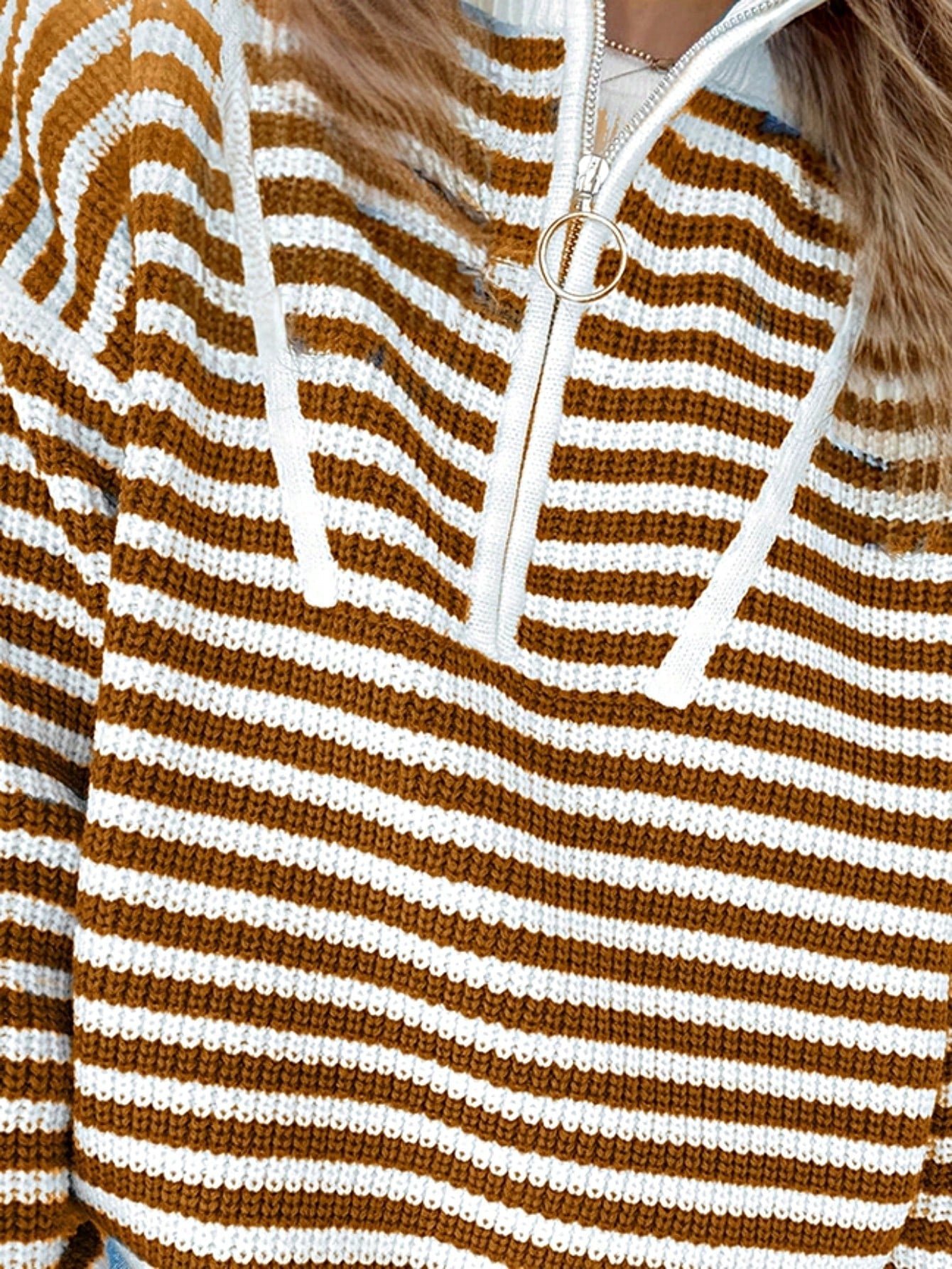 Boho Retro Vintage 90's Vibe Cotton Drop Shoulder Over Size High Neck Zip Up Sleeve  Stripe Sweat Shirt  Top PullOver Sweater