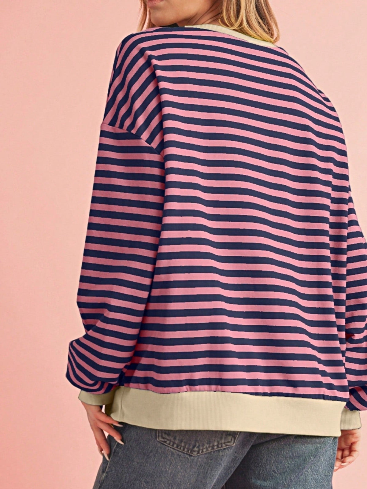 Boho Retro 90's Cotton Mix  Drop Shoulder Pink Mint Stripe Color Block Oversized Dolman T Shirt Top Shirt Blouse | Small-3 XL