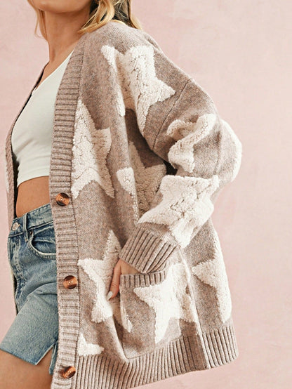 Boho Retro Crochet Knit Hollow Light Weight Beige Ivory Stripe Batwing Sleeve Oversized Boyfriend Cardigan