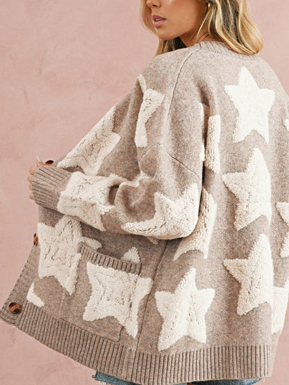 Boho Retro Crochet Knit Hollow Light Weight Beige Ivory Stripe Batwing Sleeve Oversized Boyfriend Cardigan