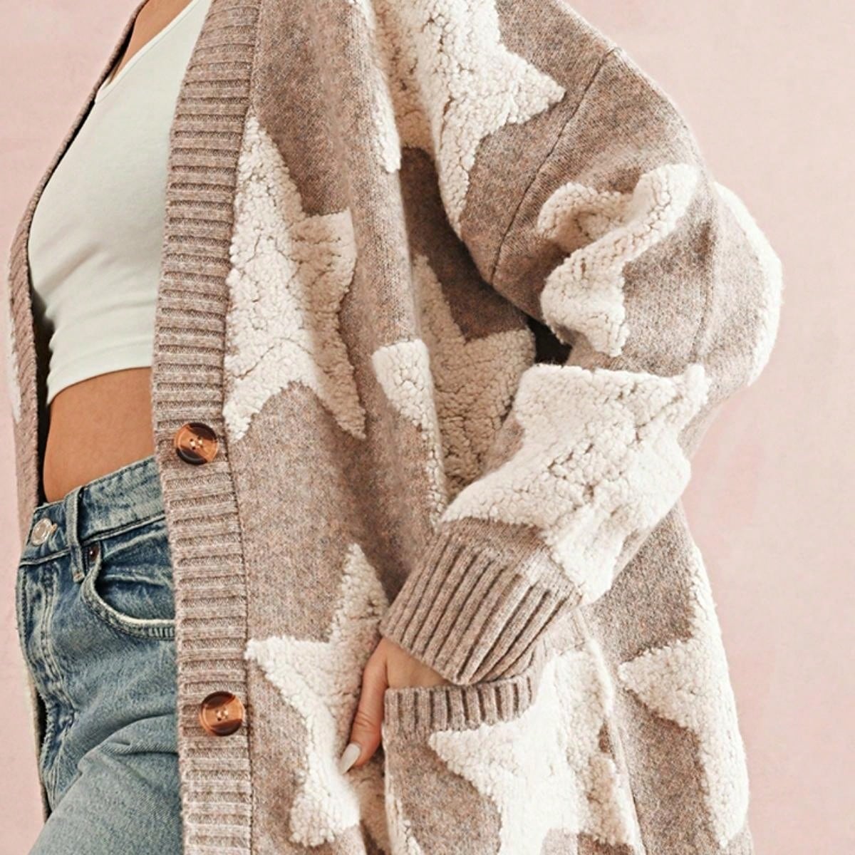 Boho Retro Crochet Knit Hollow Light Weight Beige Ivory Stripe Batwing Sleeve Oversized Boyfriend Cardigan
