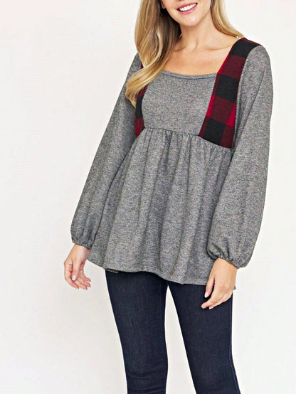Boho Retro 90's Vintage Preppy Aline Baby Doll Checkered Cotton Top Blouse Cozy Plaid Fall Winter Tunic