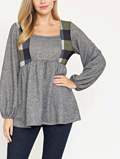 Boho Retro 90's Vintage Preppy Aline Baby Doll Checkered Cotton Top Blouse Cozy Plaid Fall Winter Tunic