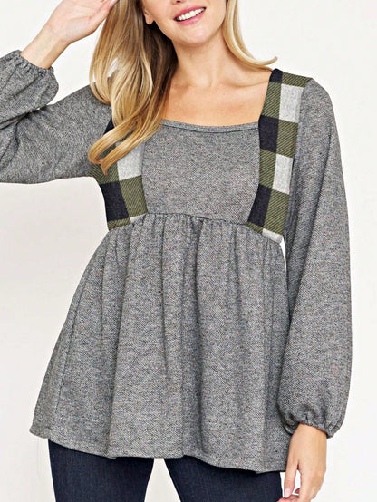 Boho Retro 90's Vintage Preppy Aline Baby Doll Checkered Cotton Top Blouse Cozy Plaid Fall Winter Tunic