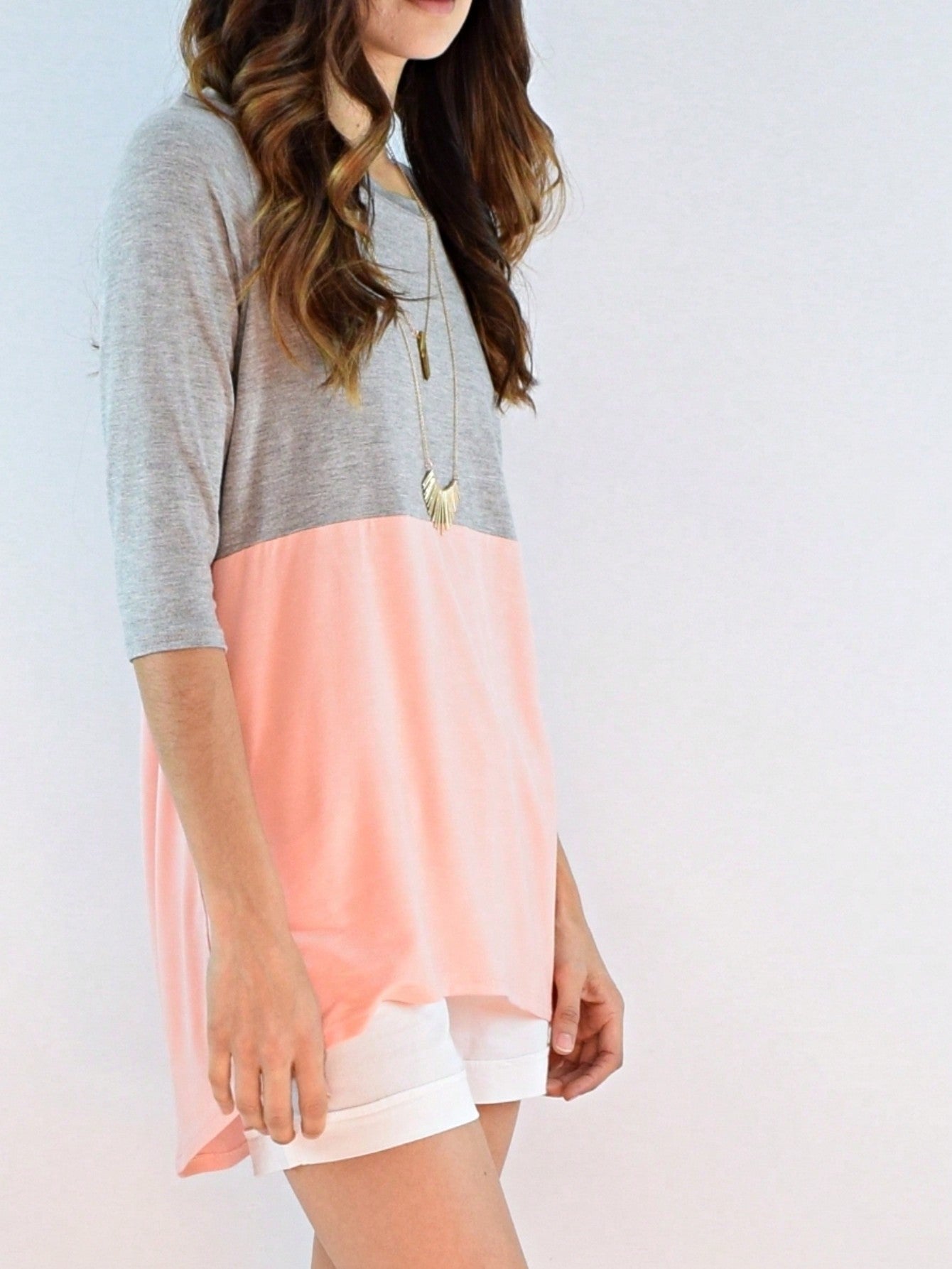 Oatmeal Mint Pink Color Block Folded Cuff Tunic For Leggings Shorts And Jeans  | 7 Colors | S-3X