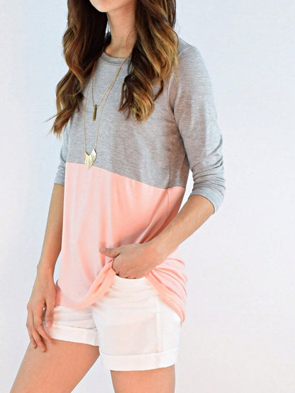 Oatmeal Mint Pink Color Block Folded Cuff Tunic For Leggings Shorts And Jeans  | 7 Colors | S-3X