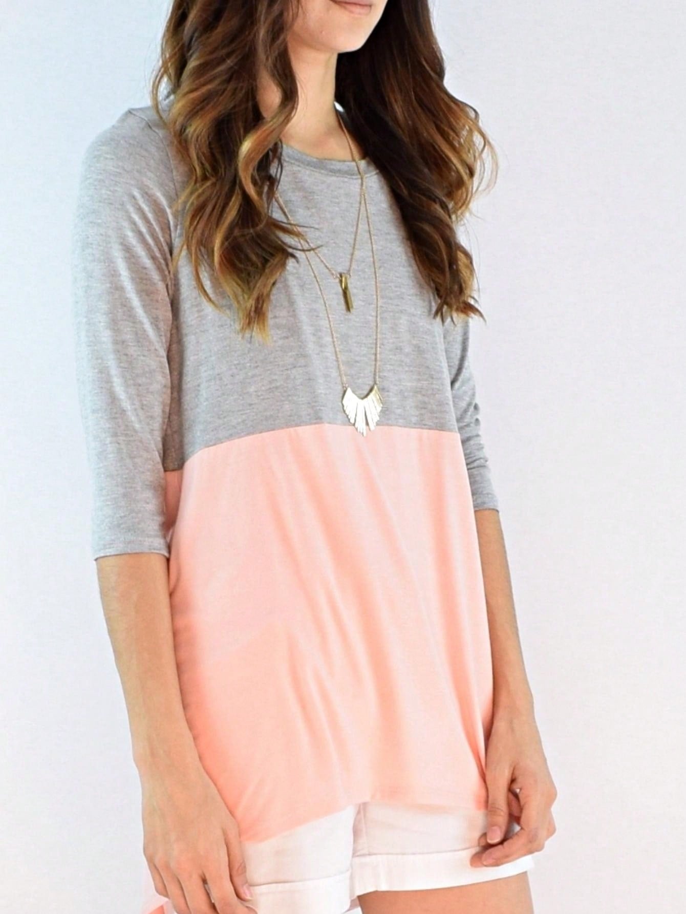 Oatmeal Mint Pink Color Block Folded Cuff Tunic For Leggings Shorts And Jeans  | 7 Colors | S-3X