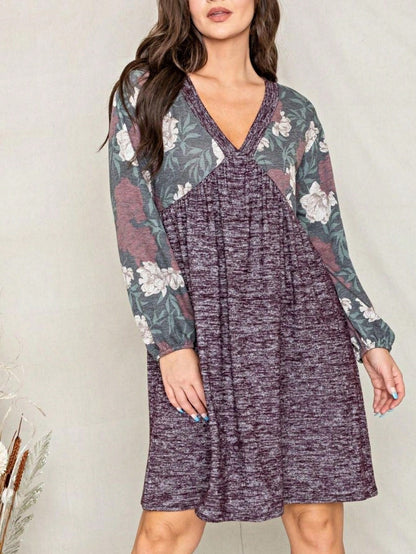 Boho Retro Black Coral  Ivory Burgundy Olive Charcoal  Half  Long Balloon Sleeve Ruffle Bell  Tiered Patch Work Flower Tiered Knit Dress