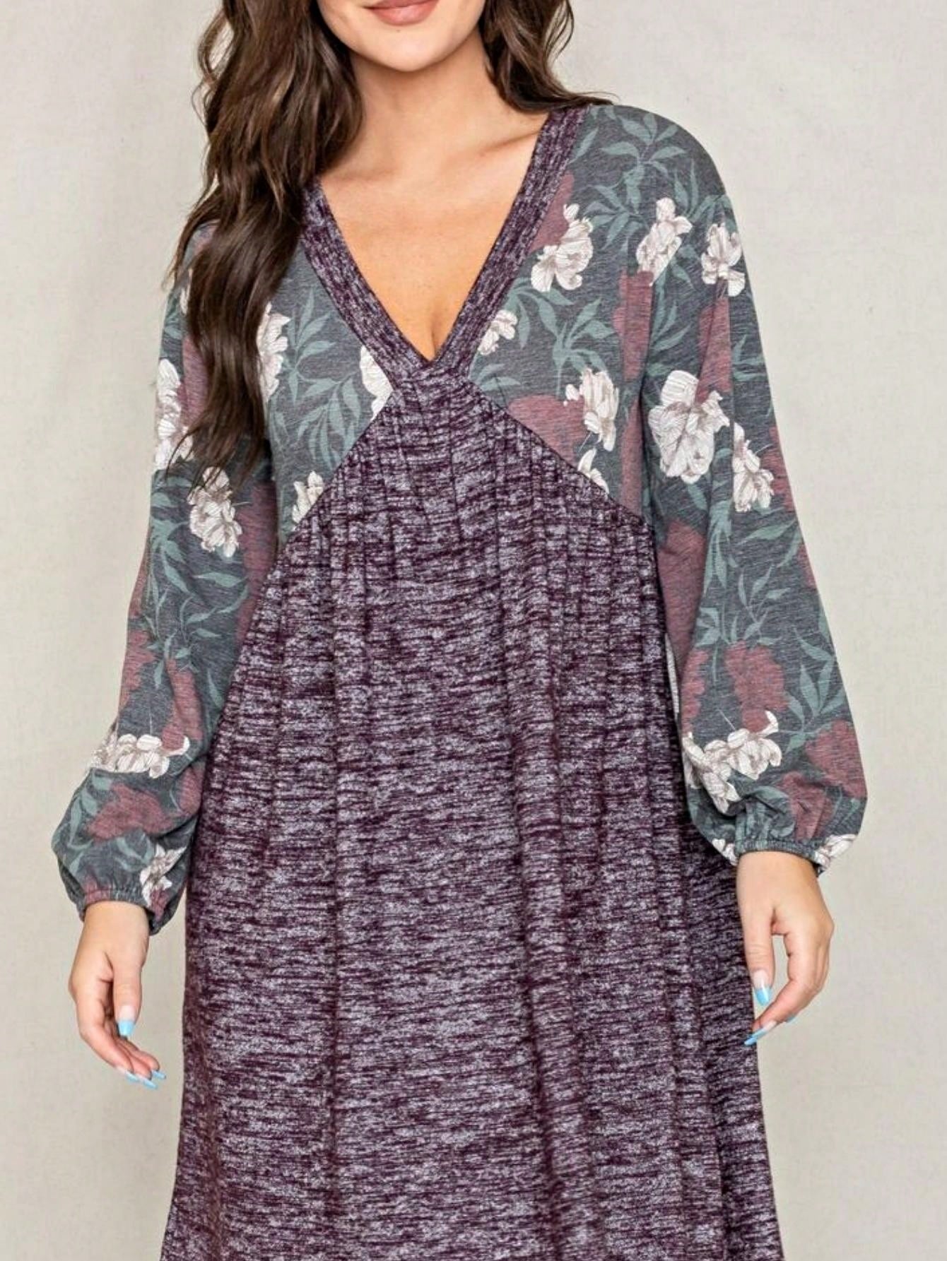 Boho Retro Black Coral  Ivory Burgundy Olive Charcoal  Half  Long Balloon Sleeve Ruffle Bell  Tiered Patch Work Flower Tiered Knit Dress