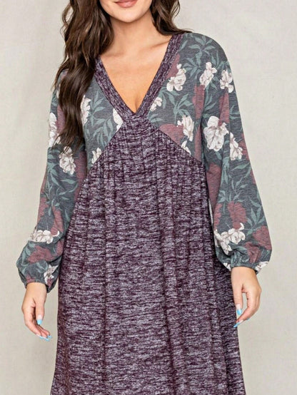 Boho Retro Black Coral  Ivory Burgundy Olive Charcoal  Half  Long Balloon Sleeve Ruffle Bell  Tiered Patch Work Flower Tiered Knit Dress