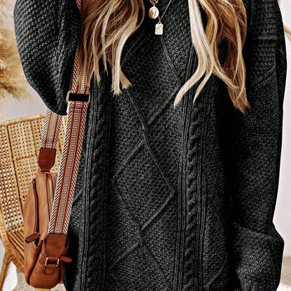 Boho Vacation 90's Cozy Fall/Winter Cable Knit Drop Shoulder Loose Fit Sweater Dress