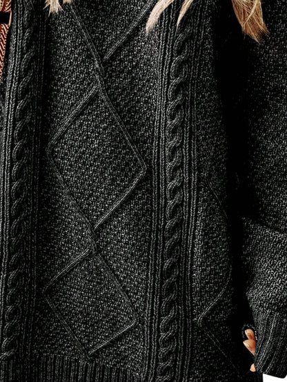 Boho Vacation 90's Cozy Fall/Winter Cable Knit Drop Shoulder Loose Fit Sweater Dress