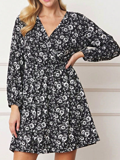 Boho Retro Black Coral  Ivory Burgundy Olive Charcoal  Half  Long Balloon Sleeve Ruffle Bell  Tiered Patch Work Flower Tiered Knit Dress