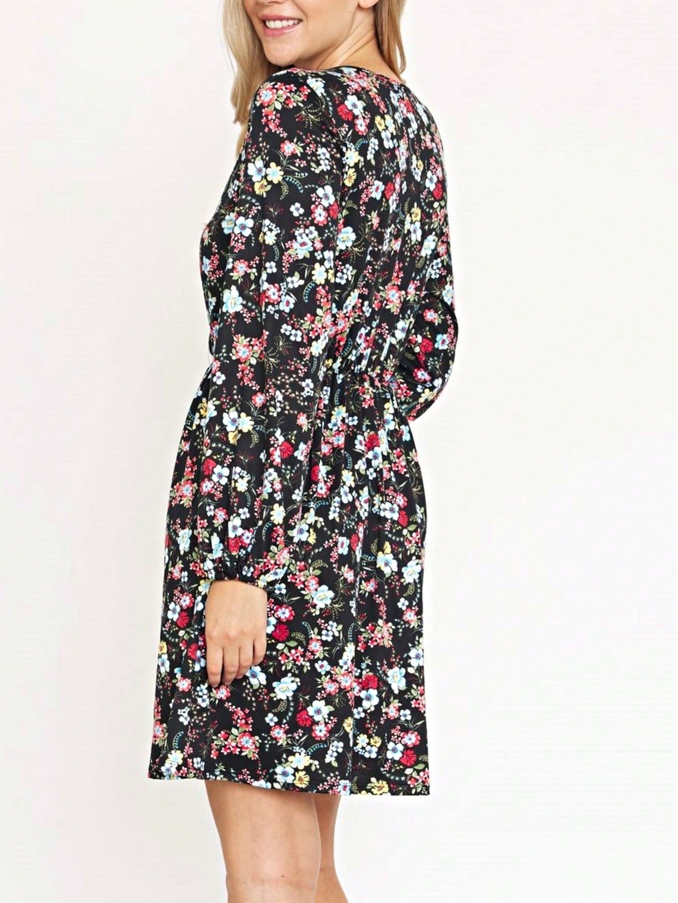 Boho Retro Black Coral  Ivory Burgundy Olive Charcoal  Half  Long Balloon Sleeve Ruffle Bell  Tiered Patch Work Flower Tiered Knit Dress