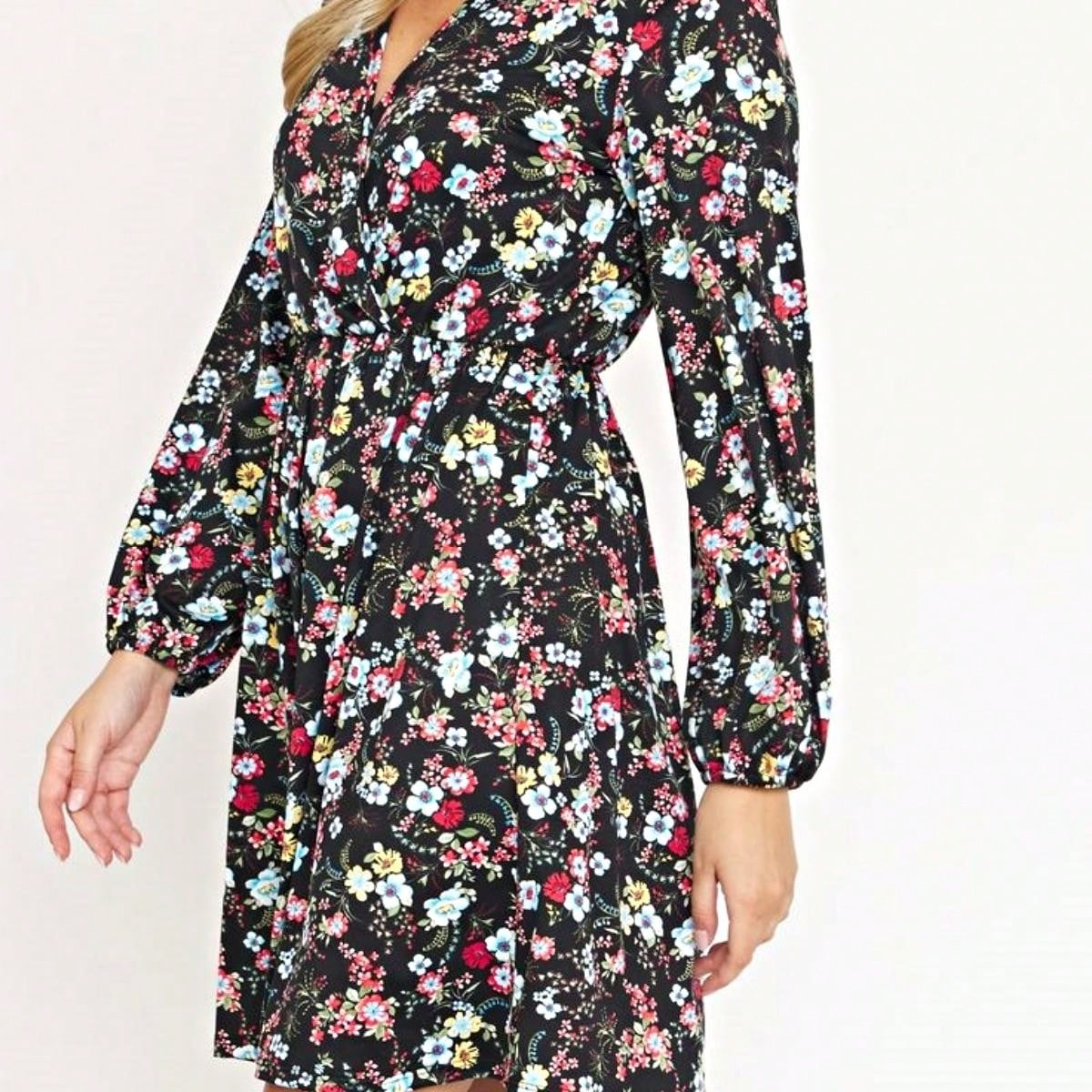 Boho Retro Black Coral  Ivory Burgundy Olive Charcoal  Half  Long Balloon Sleeve Ruffle Bell  Tiered Patch Work Flower Tiered Knit Dress