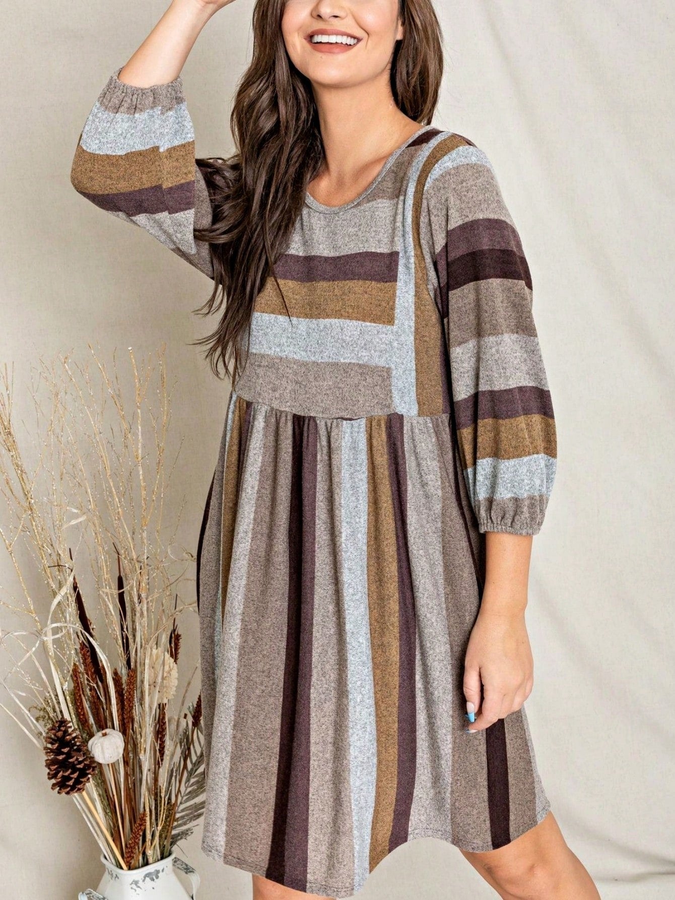 Boho Retro Half Balloon Puff Sleeve   Tunic Dress