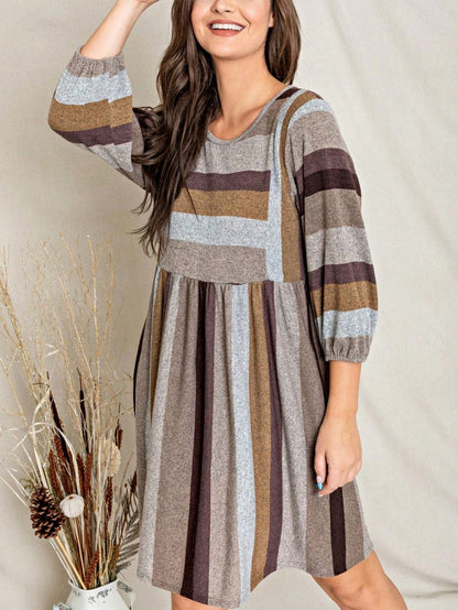 Boho Retro Half Balloon Puff Sleeve   Tunic Dress
