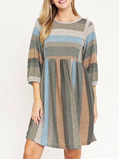 Boho Retro Half Balloon Puff Sleeve   Tunic Dress